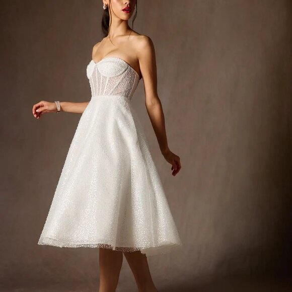 Azazie Diamond White A-Line Strapless Beading Dress - Picture 4 of 10